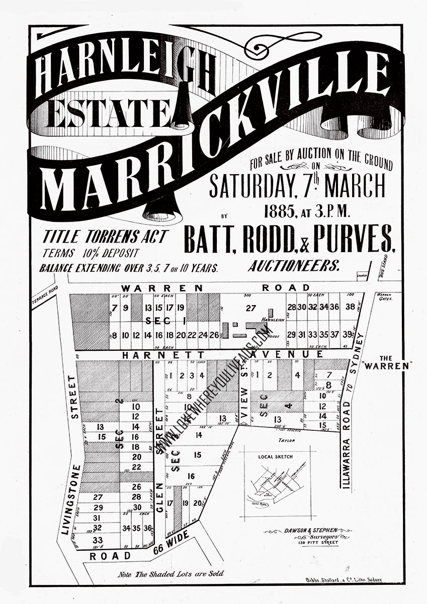 Vintage Real Estate Poster Harnleigh Estate Marrickville NSW