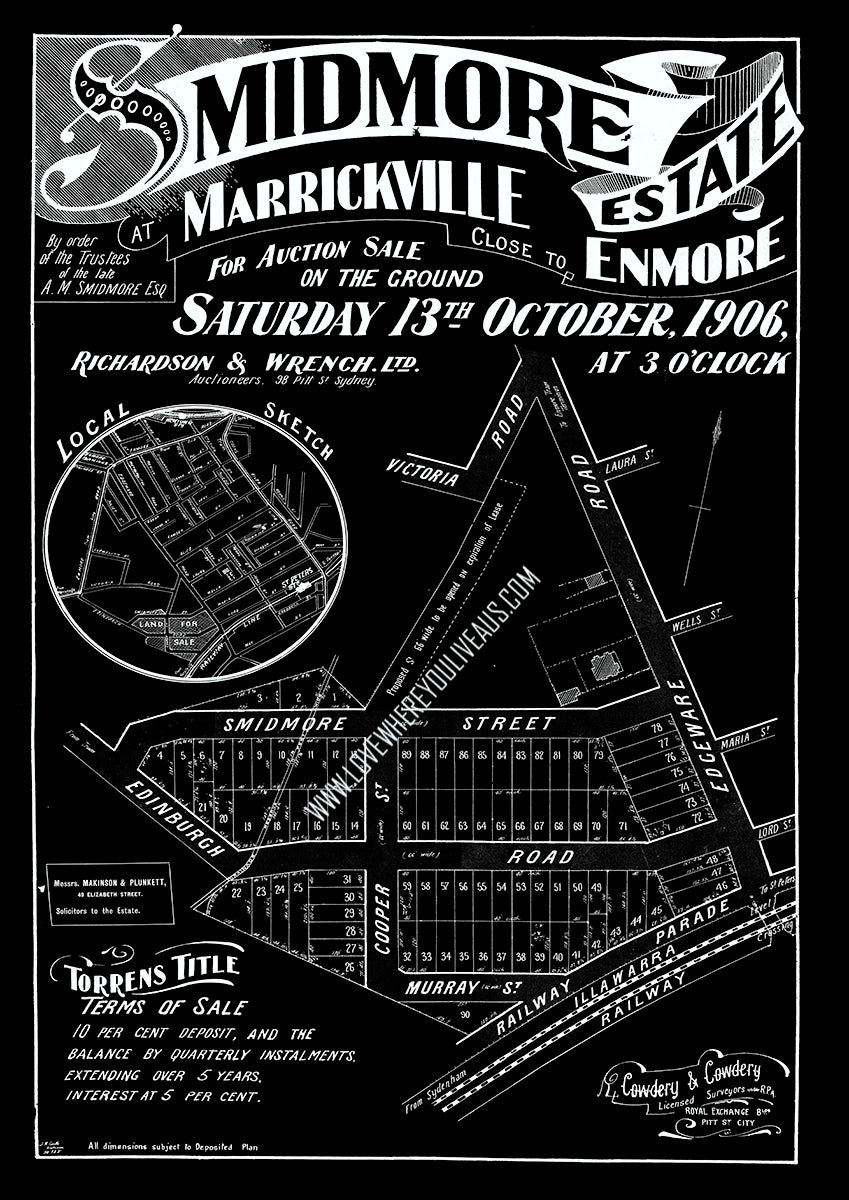 Vintage Real Estate Poster Smidmore Estate Marrickville close to Enmore NSW