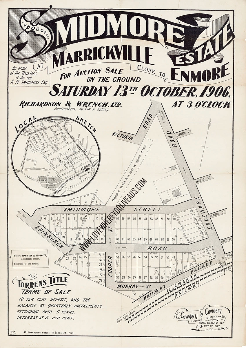 Vintage Real Estate Poster Smidmore Estate Marrickville close to Enmore NSW