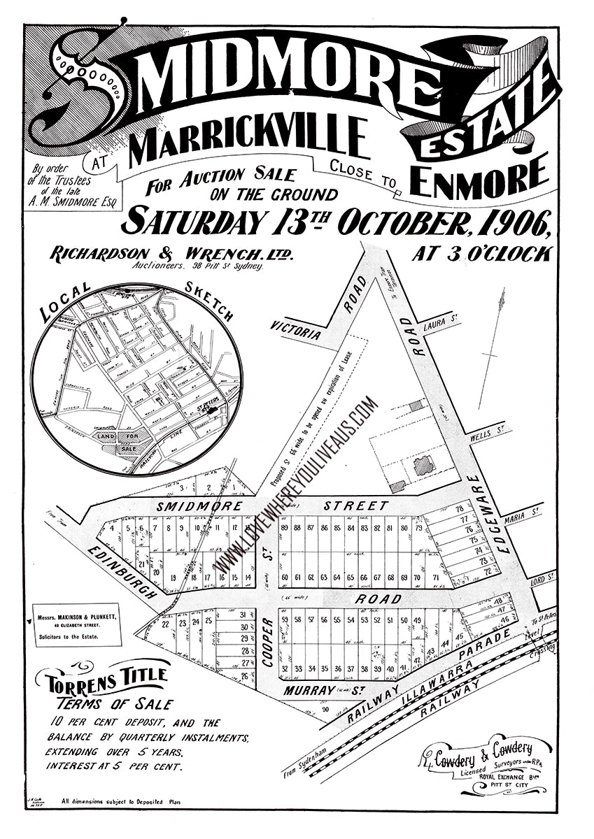 Vintage Real Estate Poster Smidmore Estate Marrickville close to Enmore NSW