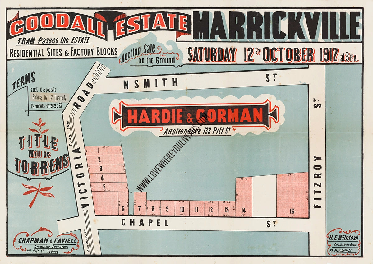 Vintage Real Estate Poster Goodall Estate Marrickville NSW