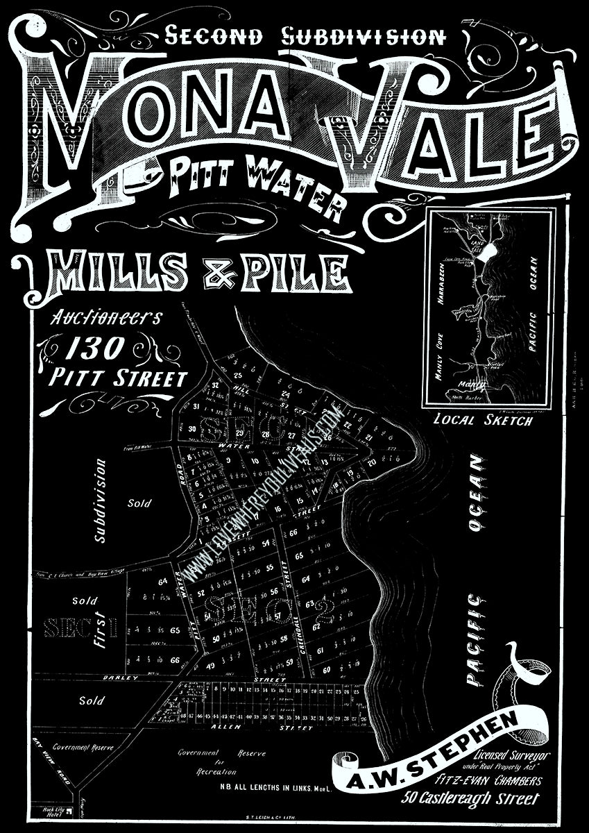 Vintage Real Estate Poster Mona Vale Pitt Water NSW