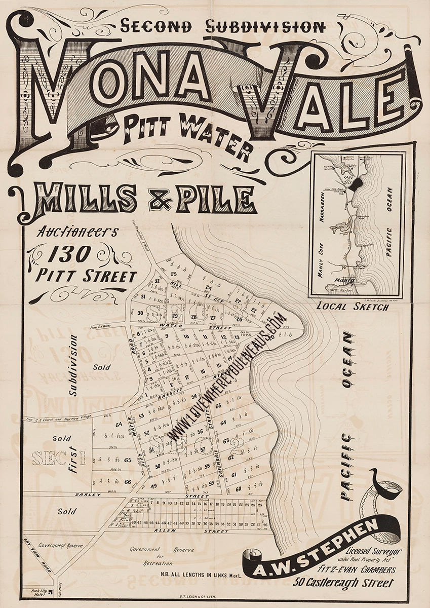 Vintage Real Estate Poster Mona Vale Pitt Water NSW