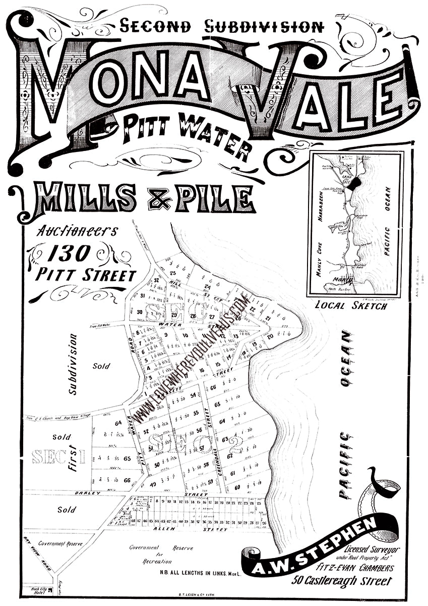 Vintage Real Estate Poster Mona Vale Pitt Water NSW