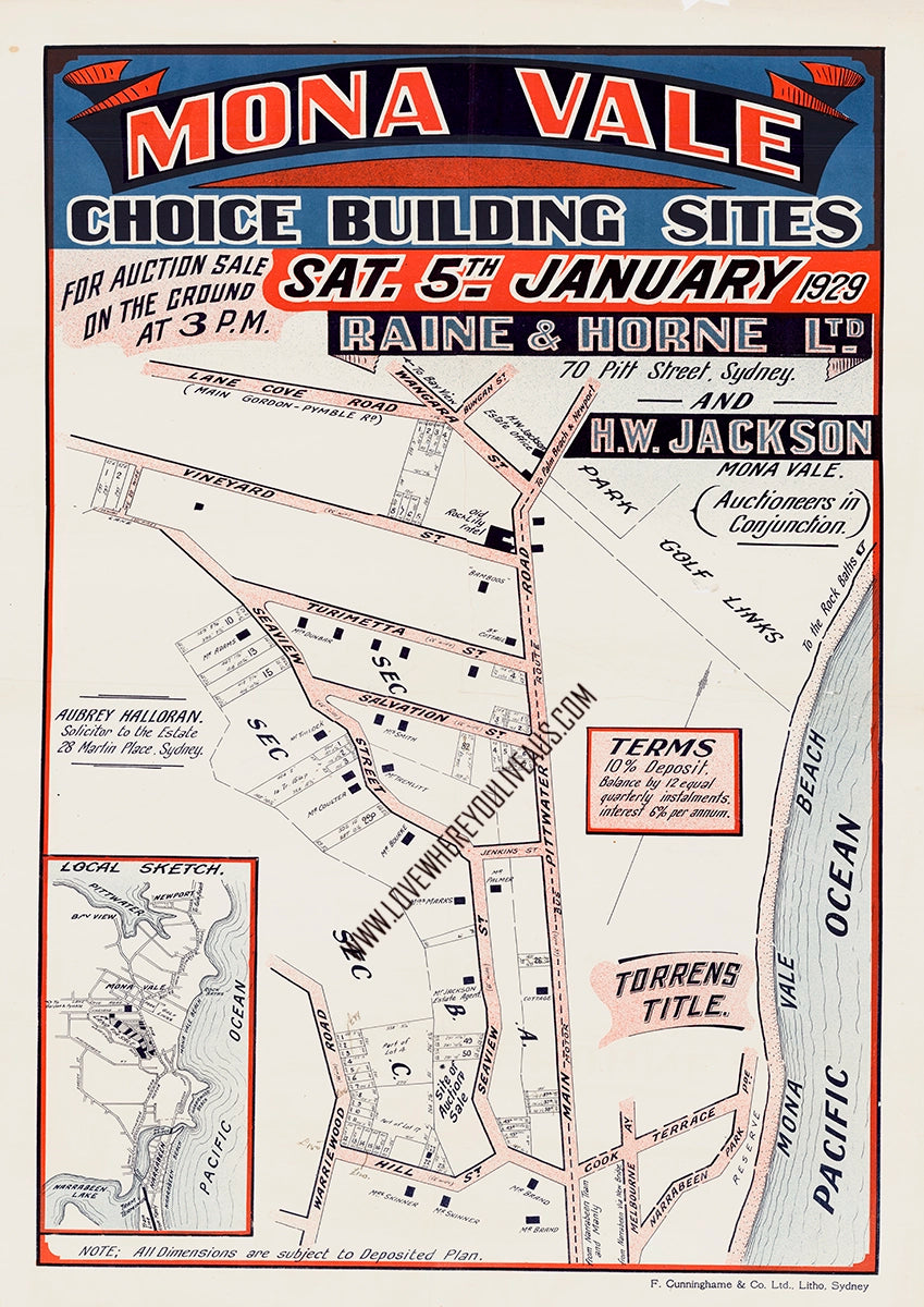 Vintage Real Estate Poster Mona Vale Choice Building Blocks NSW