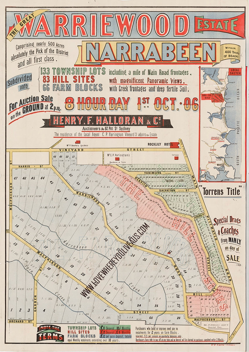 Vintage Real Estate Poster Warriewood Estate Narrabeen Mona Vale NSW