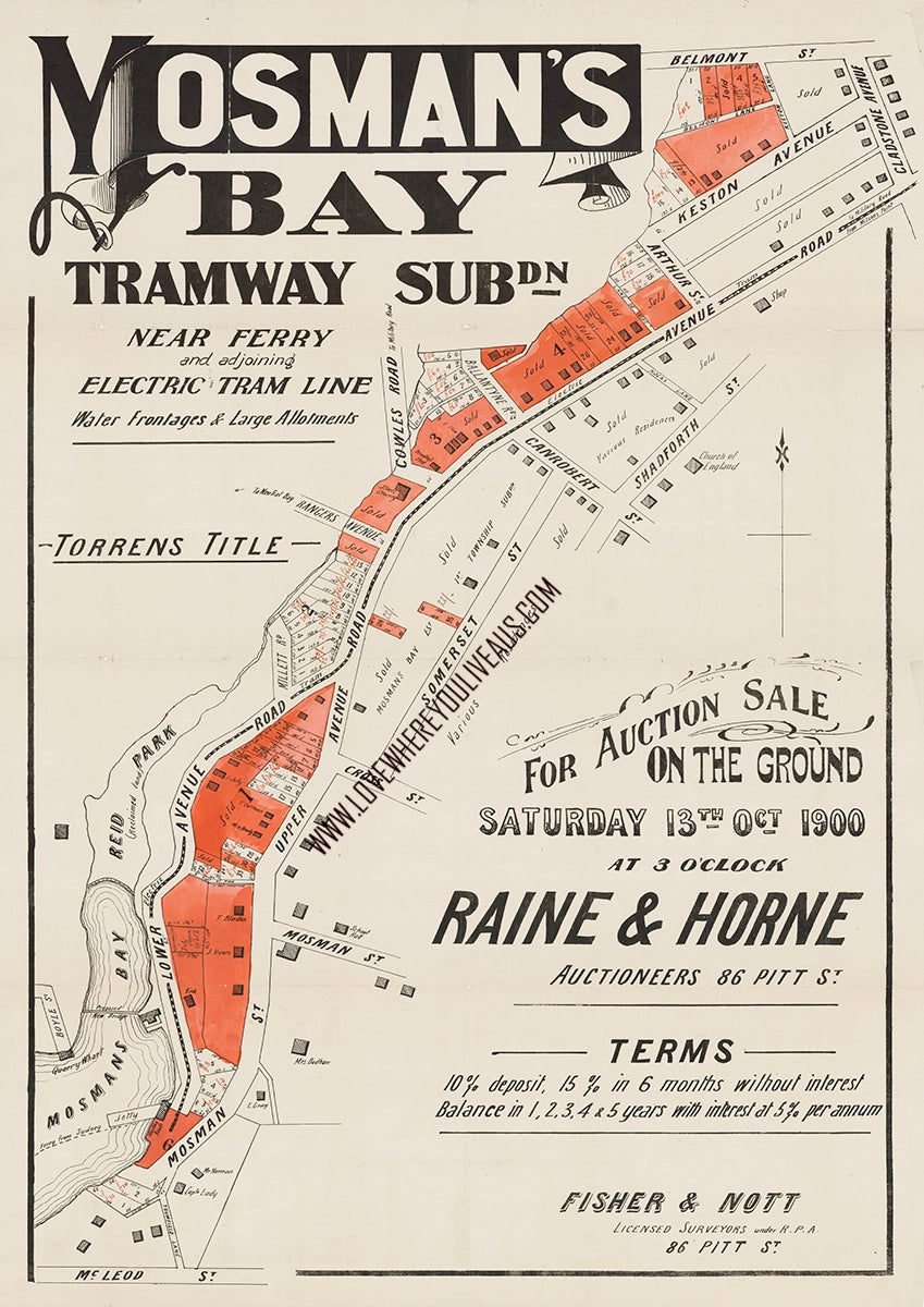 Vintage Real Estate Poster Mosman's Bay Mosman NSW