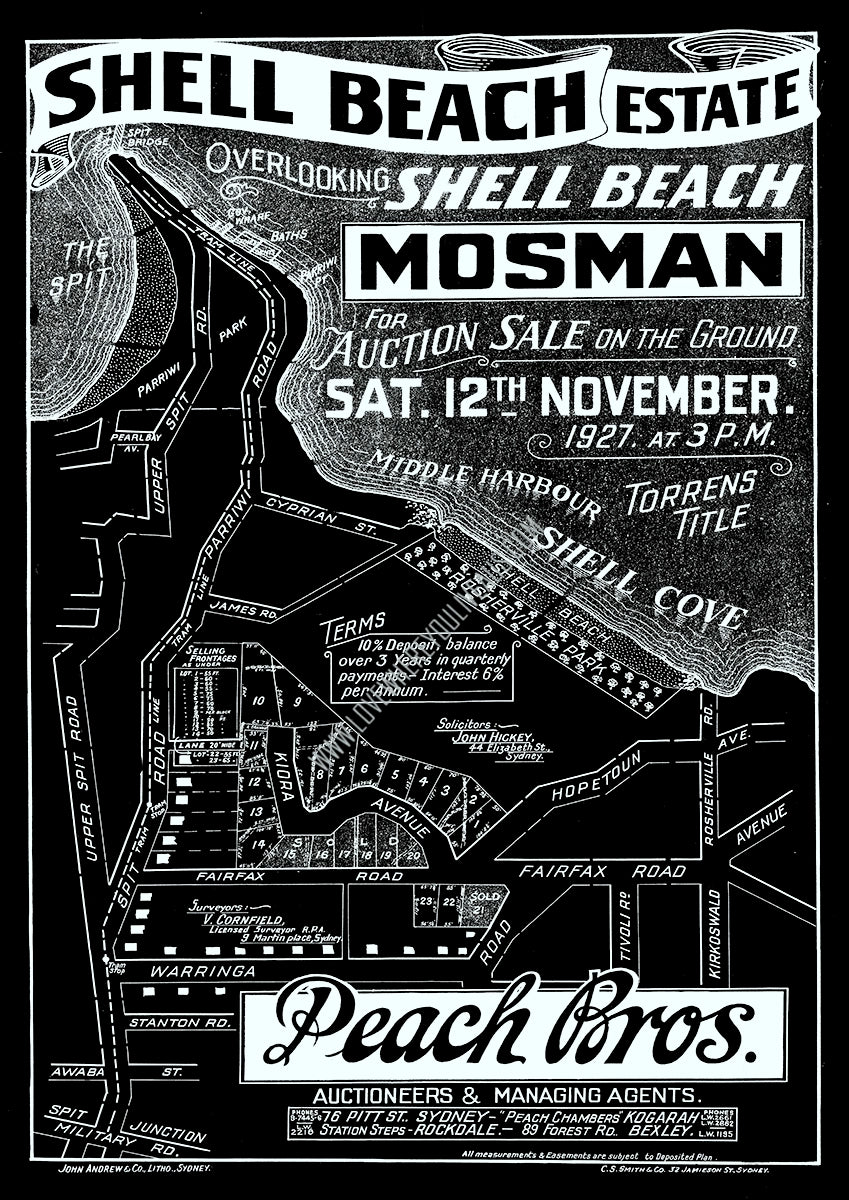 Vintage Real Estate Poster Shell Beach Estate Mosman NSW