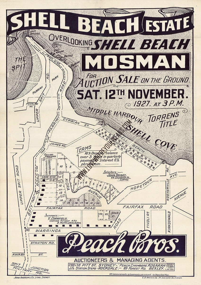 Vintage Real Estate Poster Shell Beach Estate Mosman NSW