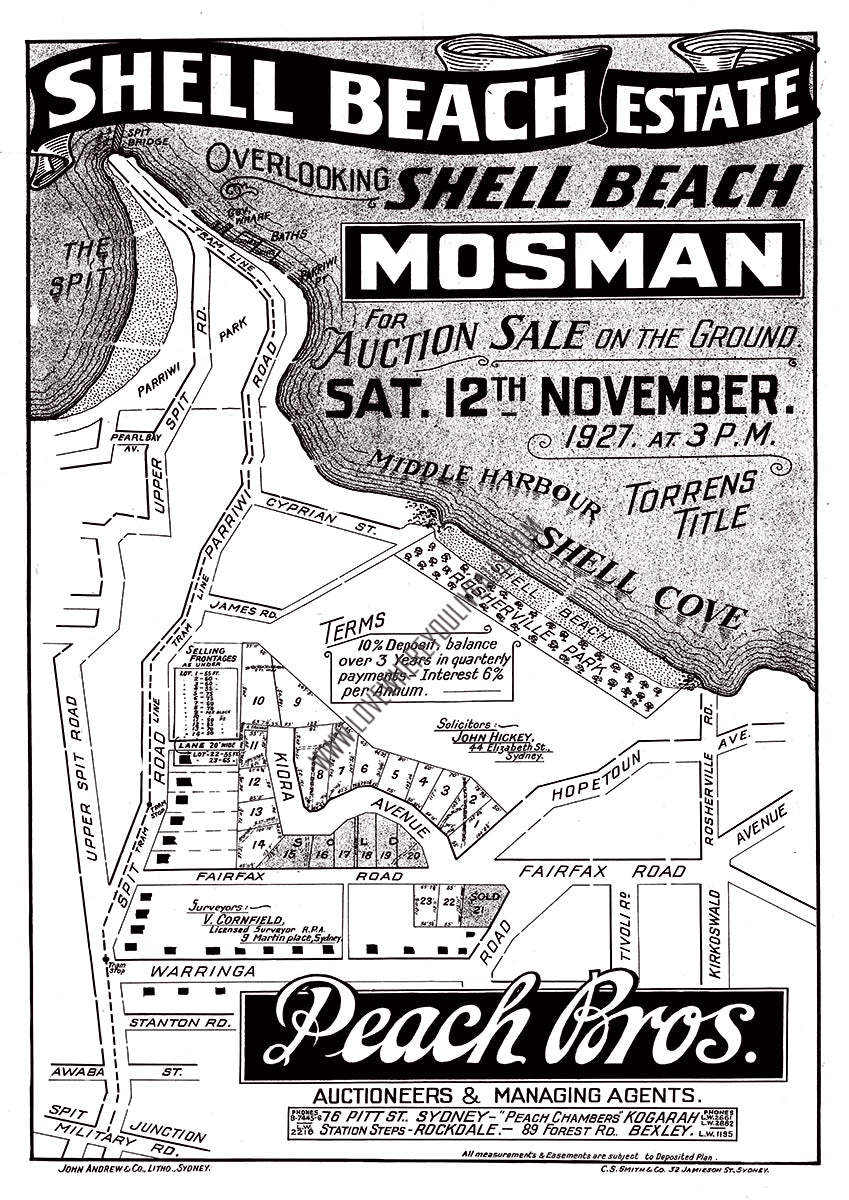 Vintage Real Estate Poster Shell Beach Estate Mosman NSW