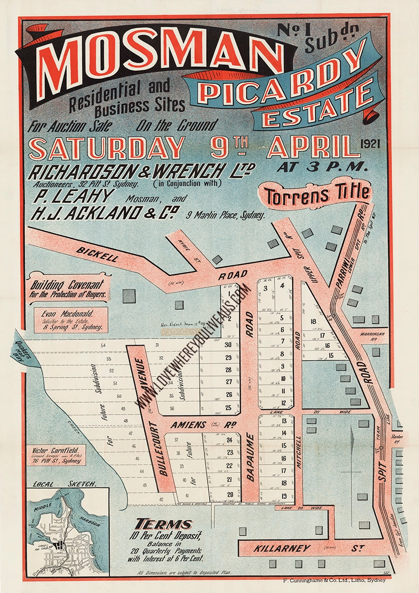 Vintage Real Estate Poster Picardy Estate Mosman NSW