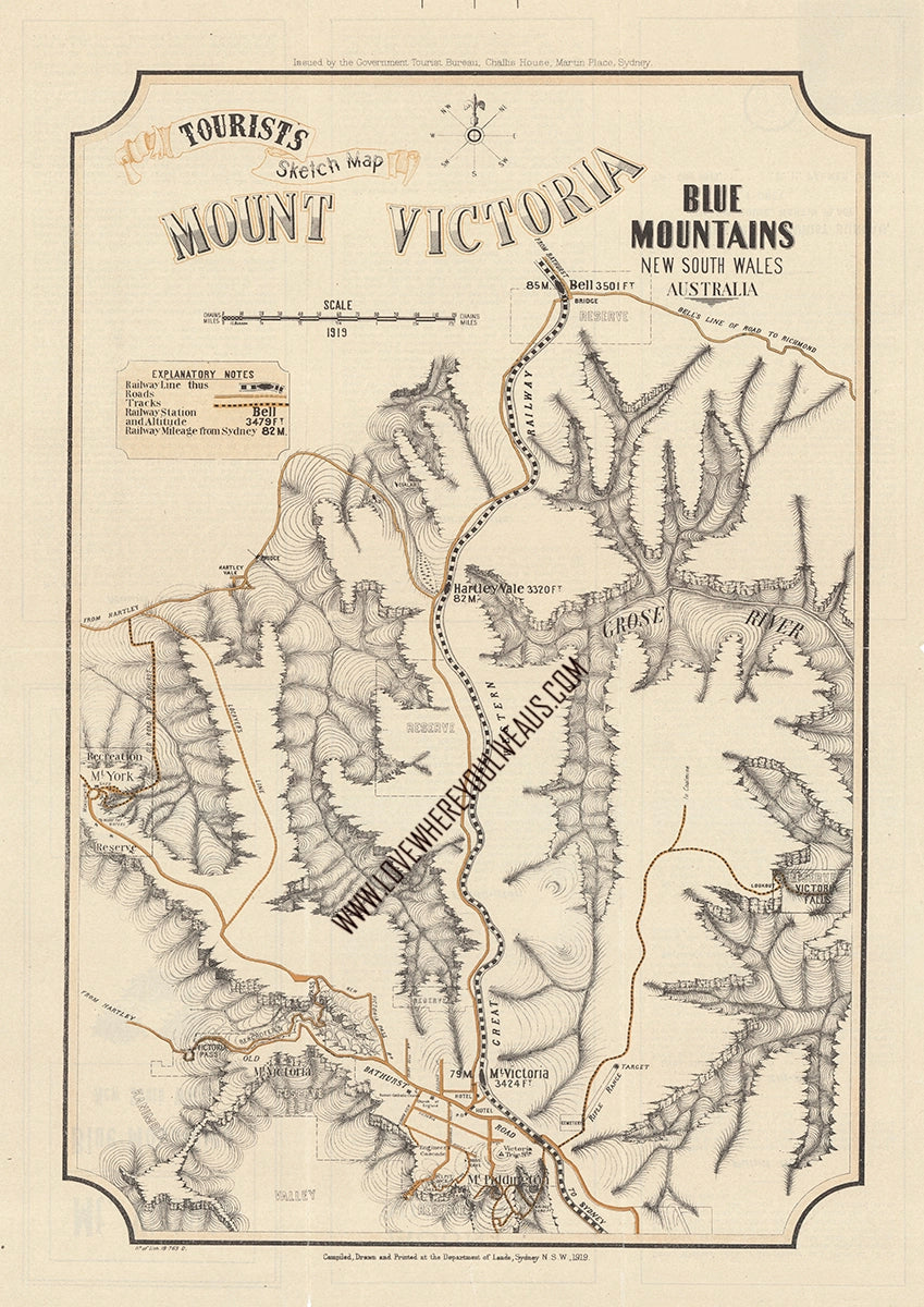 Vintage Real Estate Poster Tourist Map Mt Victoria NSW