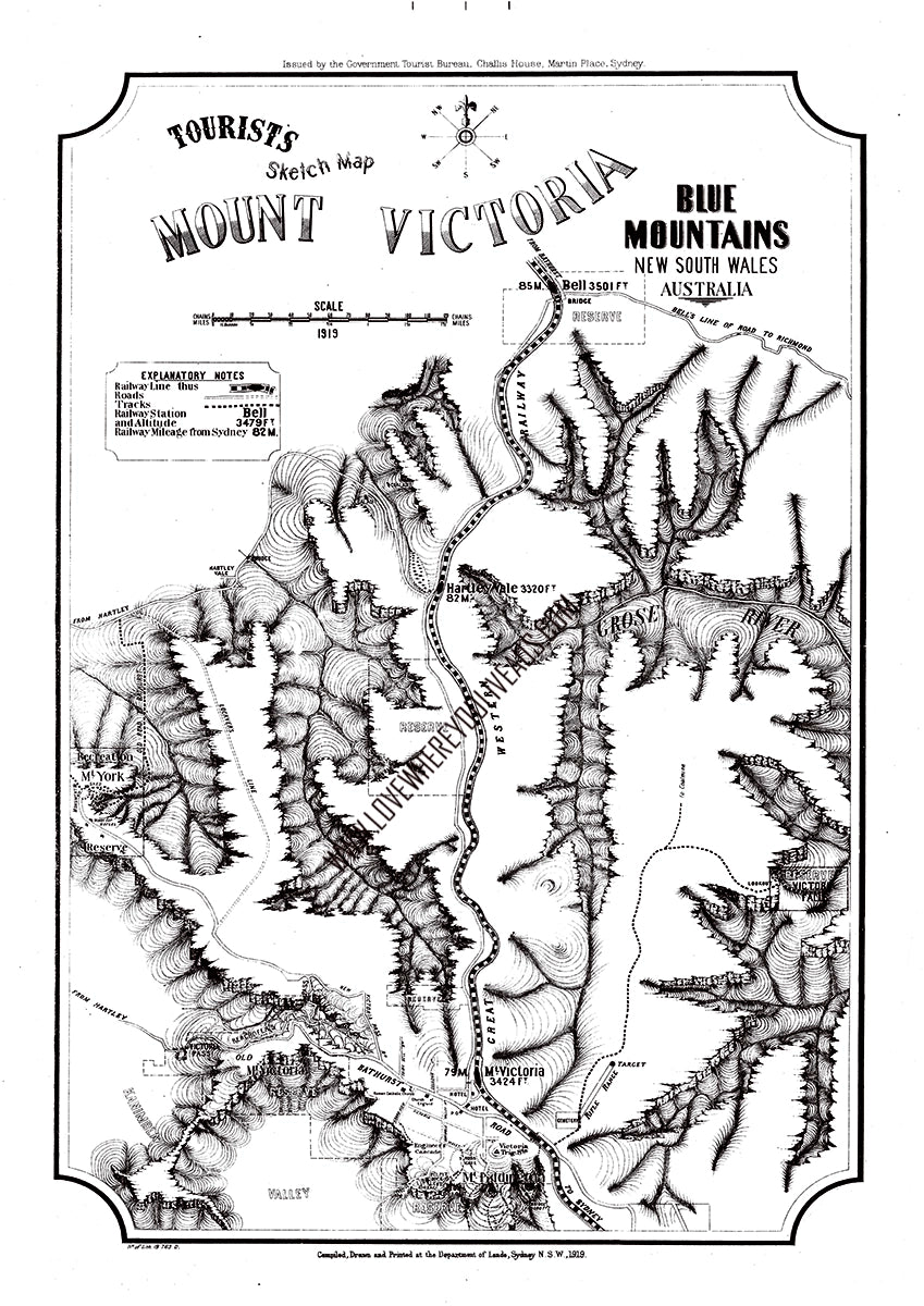 Vintage Real Estate Poster Tourist Map Mt Victoria NSW
