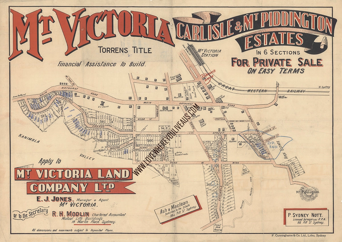 Vintage Real Estate Poster Carlisle and Mt Piddington Estate Mt Victoria NSW