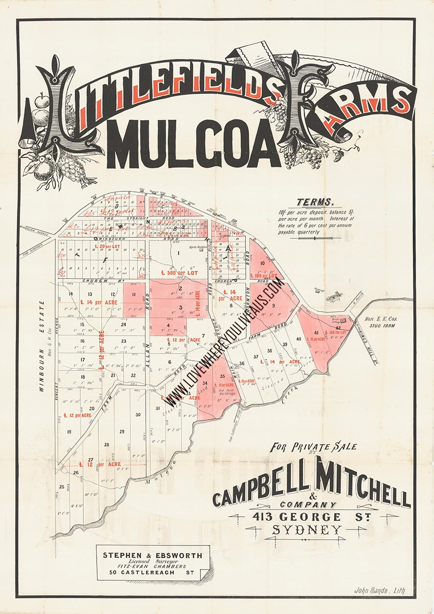 Vintage Real Estate Poster Littlefields Farms Mulgoa NSW
