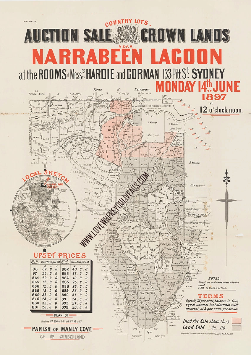 Vintage Real Estate Poster Crown Lands Narrabeen Lagoon NSW