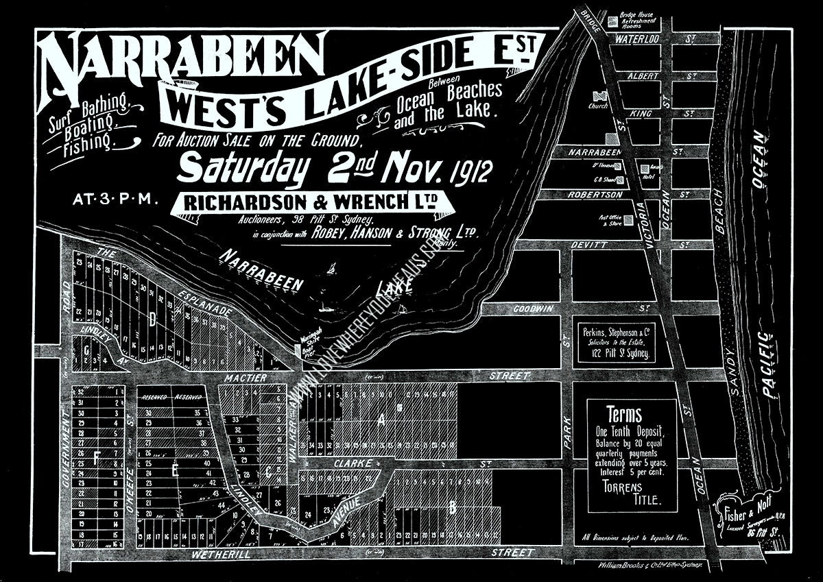 Vintage Real Estate Poster Narrabeen West Lake Side NSW