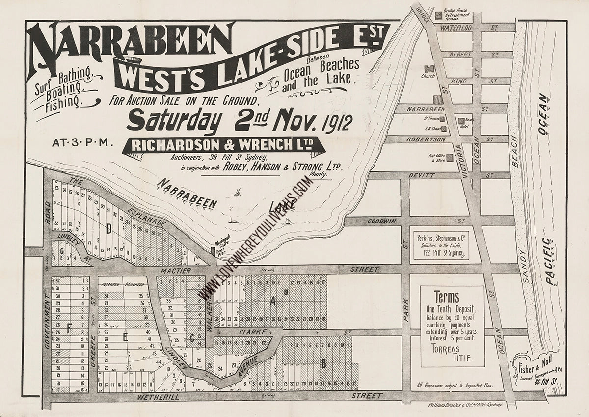 Vintage Real Estate Poster Narrabeen West Lake Side NSW