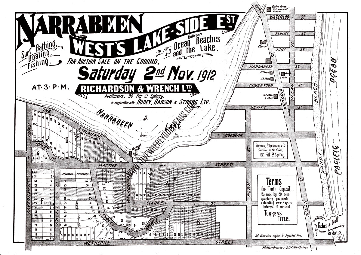 Vintage Real Estate Poster Narrabeen West Lake Side NSW