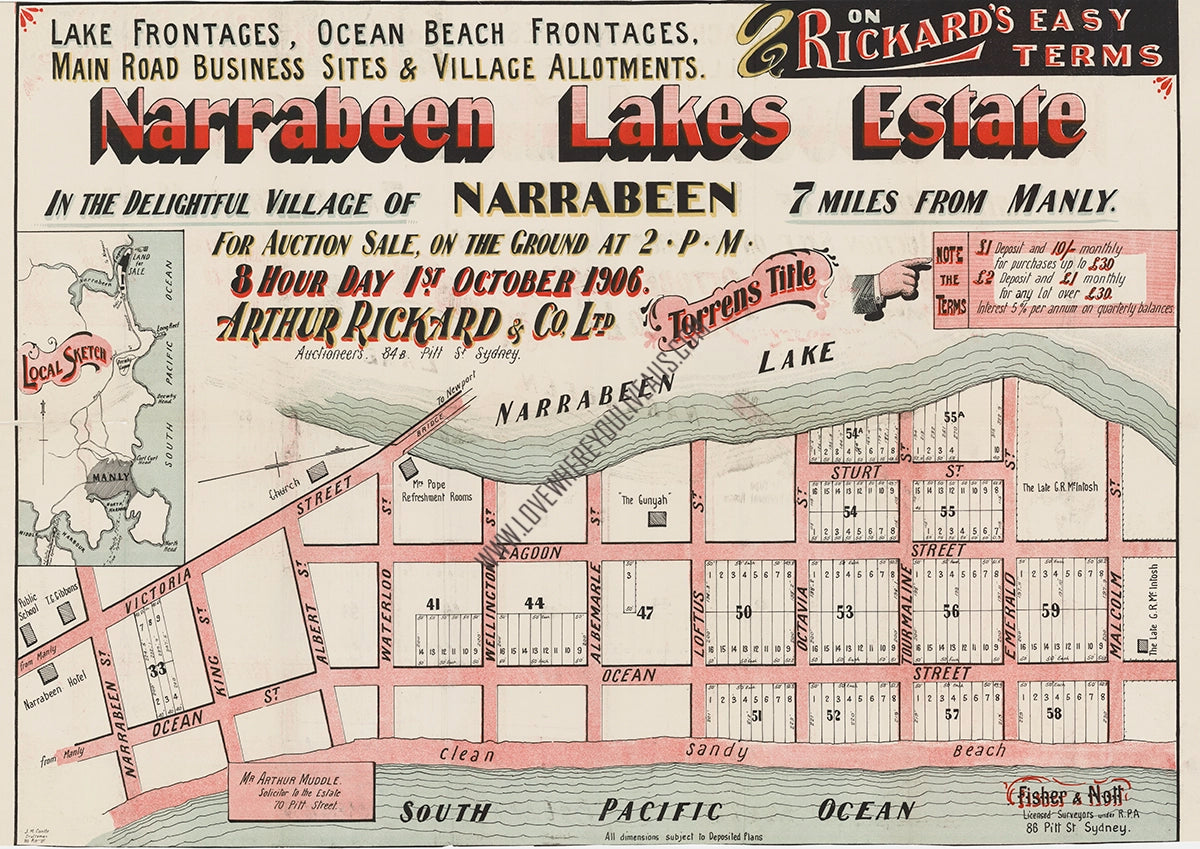 Vintage Real Estate Poster Narrabeen Lakes Estate NSW
