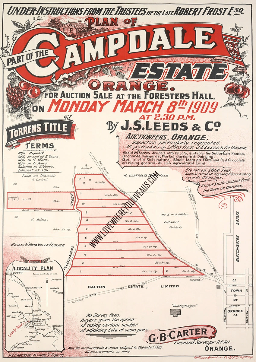 Vintage Real Estate Poster Campdale Estate Orange NSW