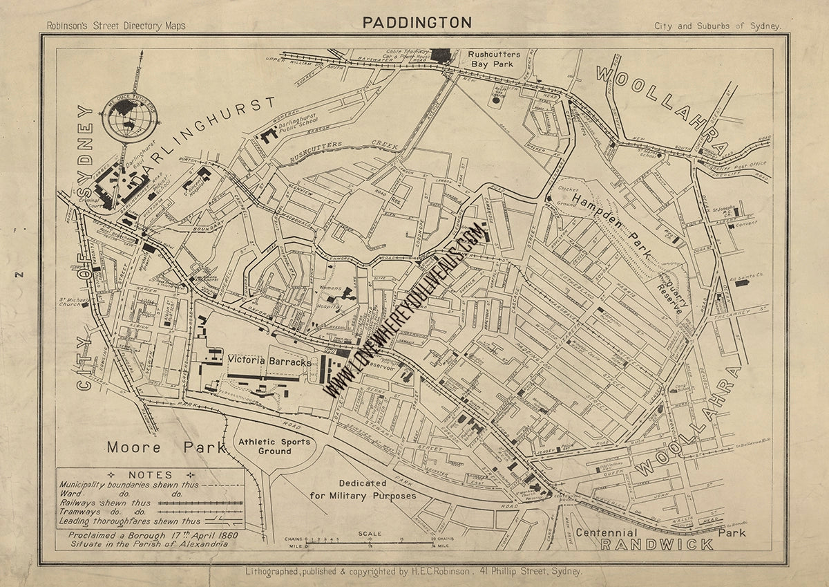 Vintage Real Estate Poster Paddington Moore Park and Randwick NSW