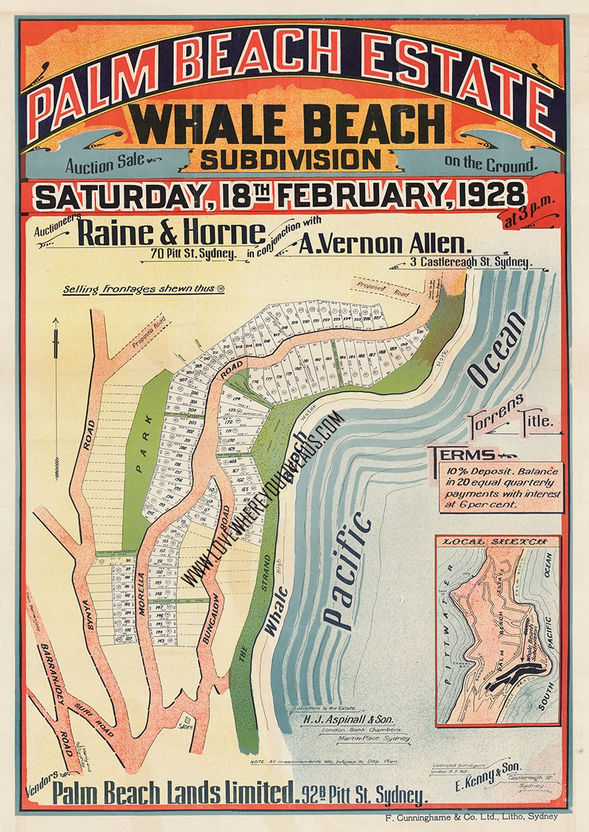 Vintage Real Estate Poster Palm Beach Estate Whale Beach NSW