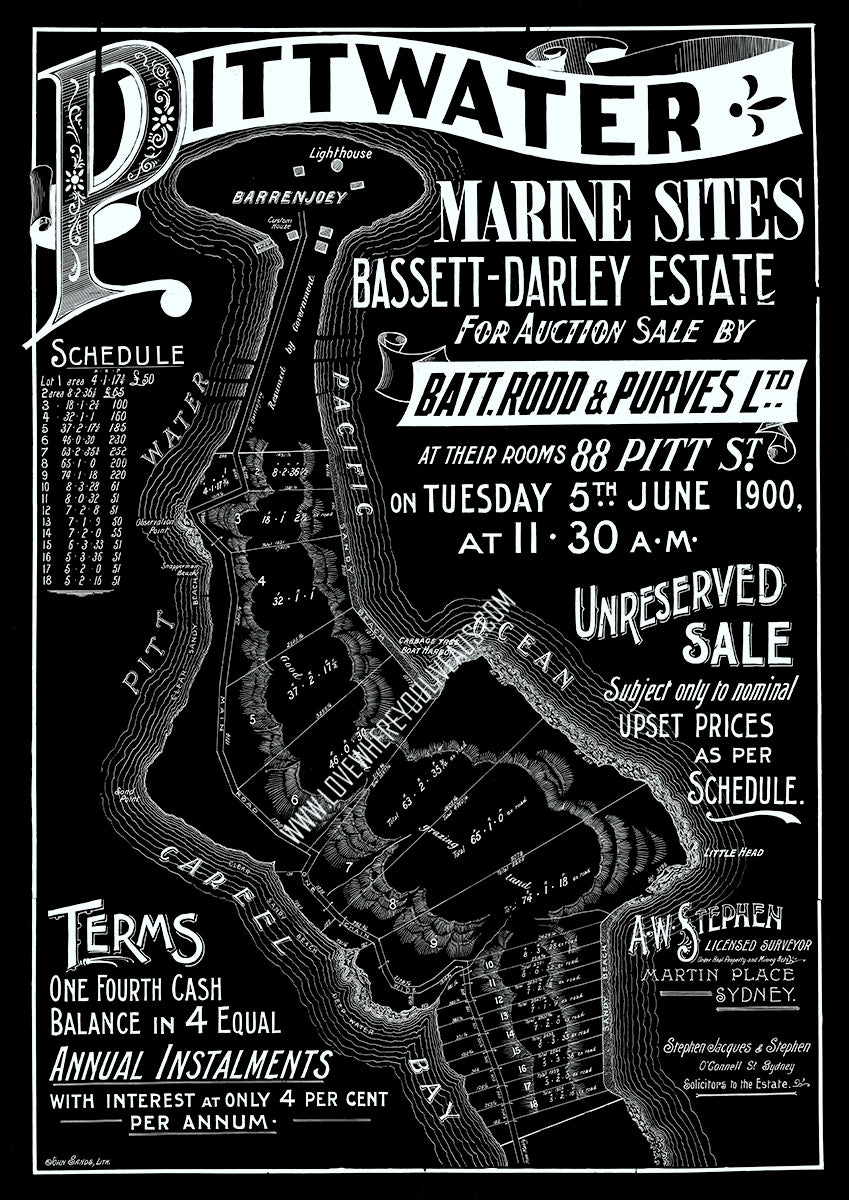 Vintage Real Estate Poster Palmbeach Pittwater Beach Sites NSW