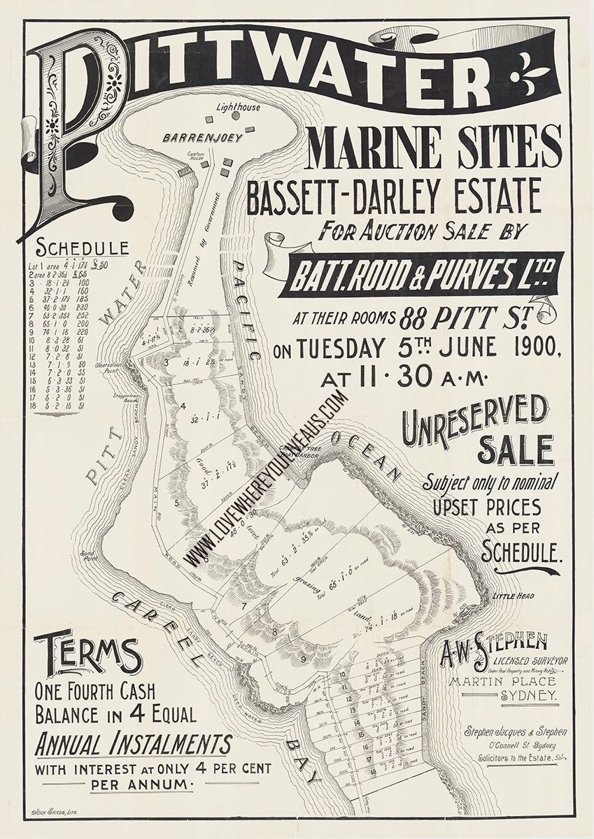 Vintage Real Estate Poster Palmbeach Pittwater Beach Sites NSW