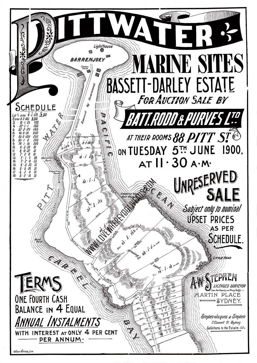 Vintage Real Estate Poster Palmbeach Pittwater Beach Sites NSW