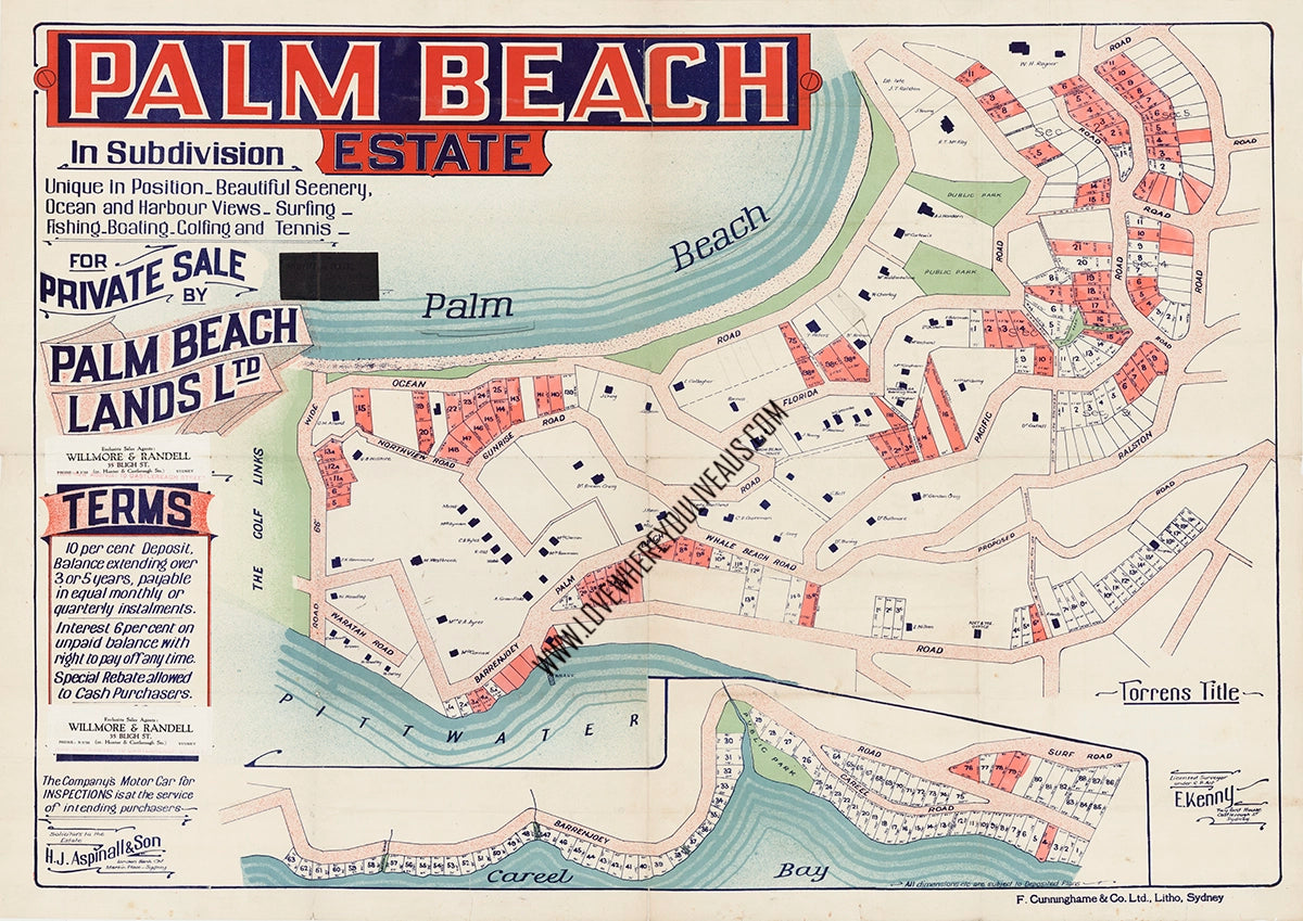 Vintage Real Estate Poster Palm Beach Estate  NSW