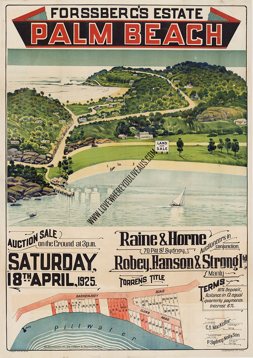 Vintage Real Estate Poster Forssberg's Estate Palm Beach NSW
