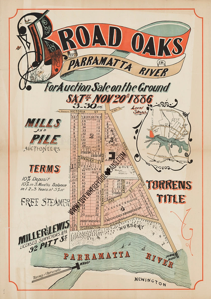 Vintage Real Estate Poster Broad Oaks Parramatta River Parramatta NSW