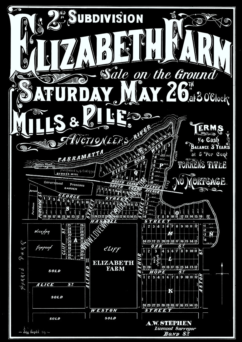 Vintage Real Estate Poster Elizabeth Farm Parramatta River NSW