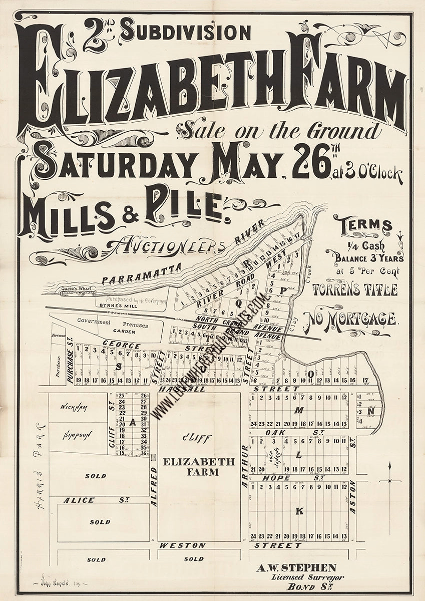 Vintage Real Estate Poster Elizabeth Farm Parramatta River NSW