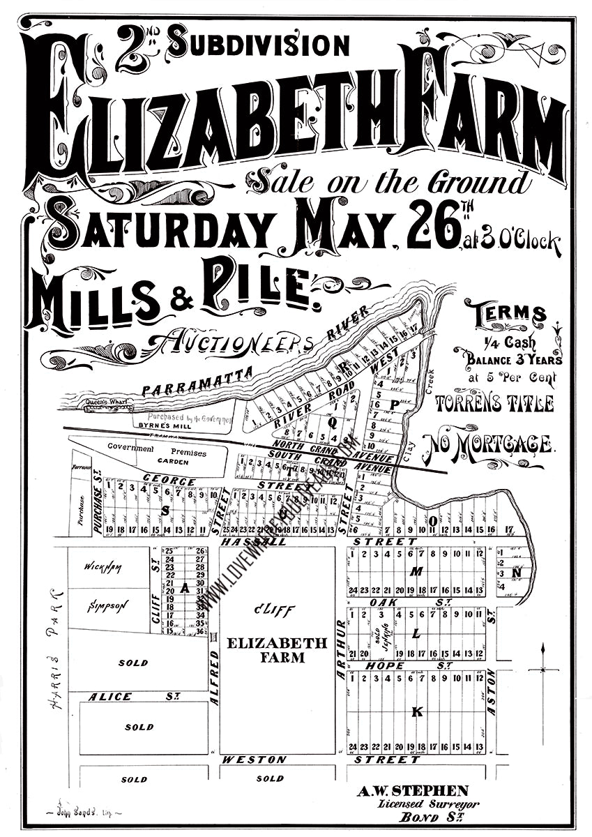 Vintage Real Estate Poster Elizabeth Farm Parramatta River NSW