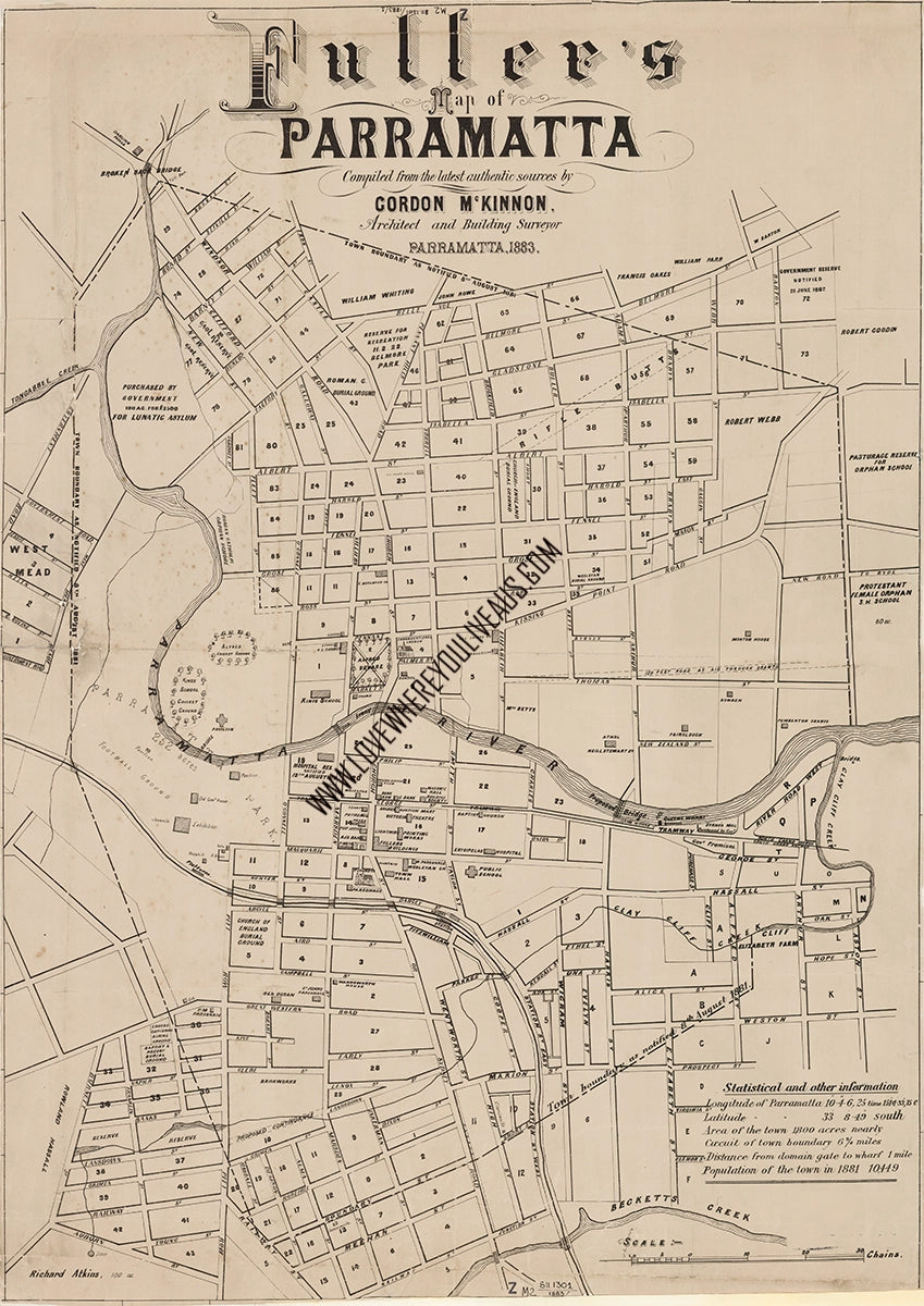 Vintage Real Estate Poster Fullers Map of Parramatta NSW