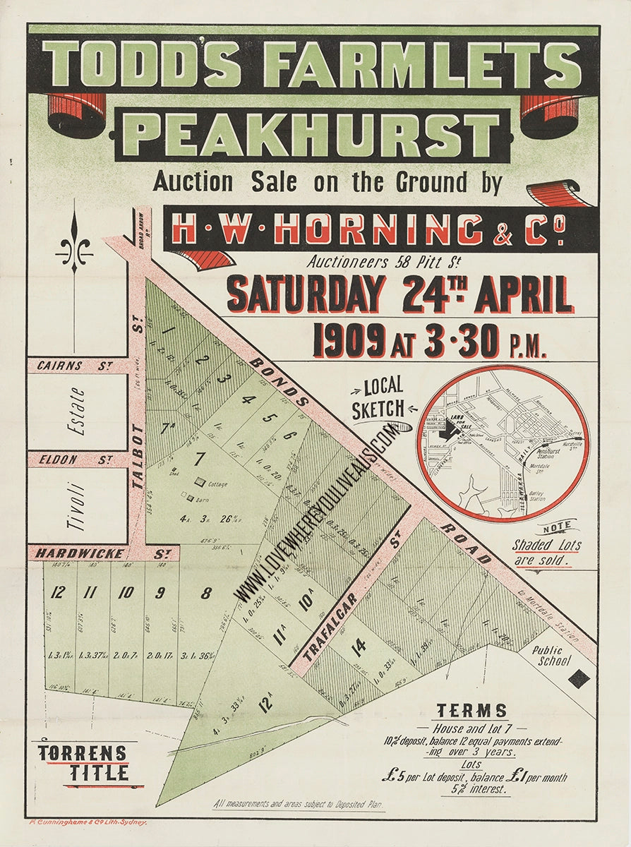 Vintage Real Estate Poster Todd's Farmlets Peakhurst NSW