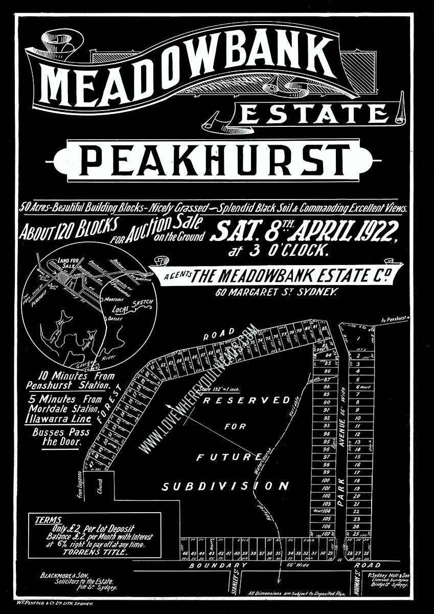 Vintage Real Estate Poster Meadowbank Estate Peakhurst NSW