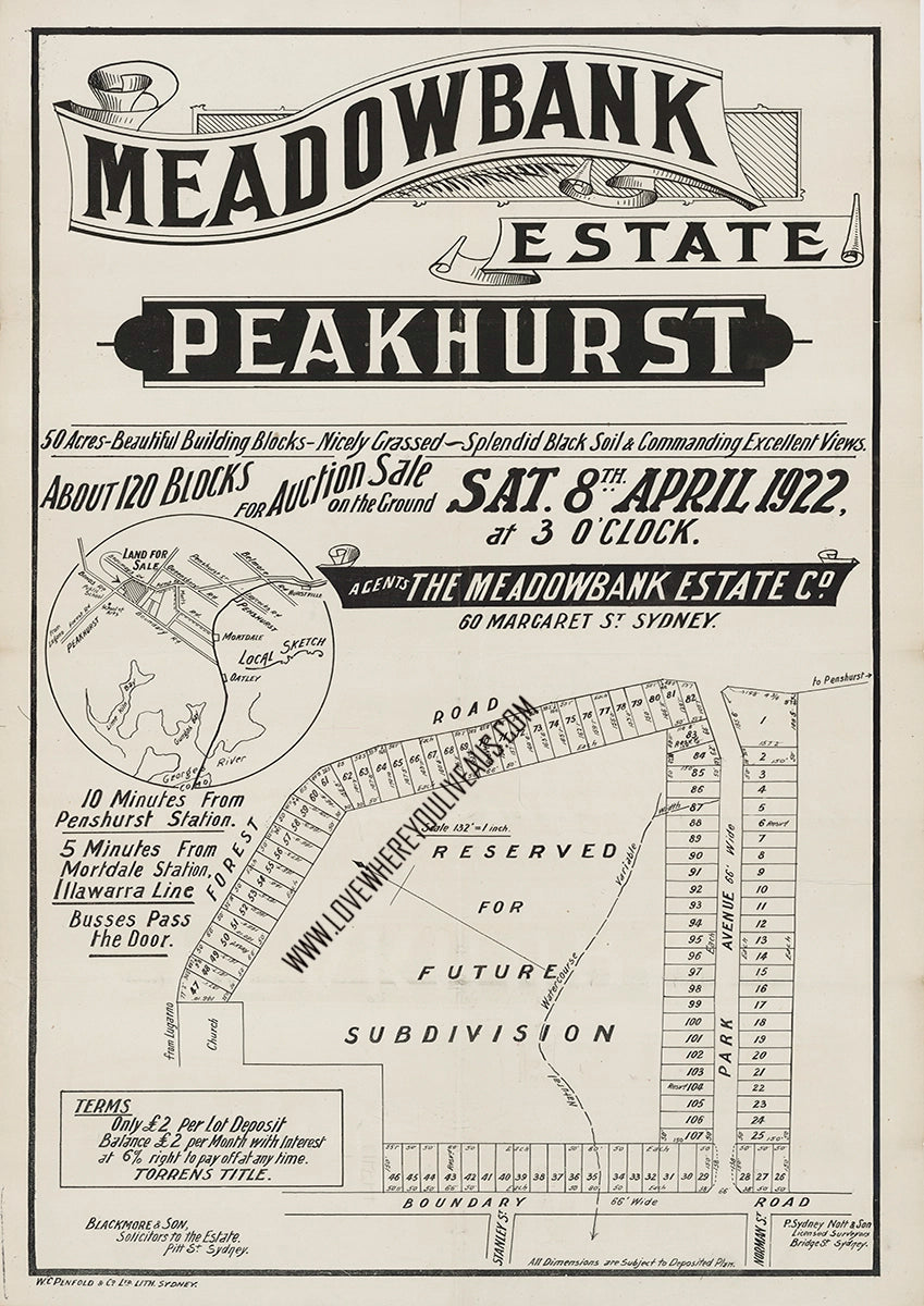 Vintage Real Estate Poster Meadowbank Estate Peakhurst NSW