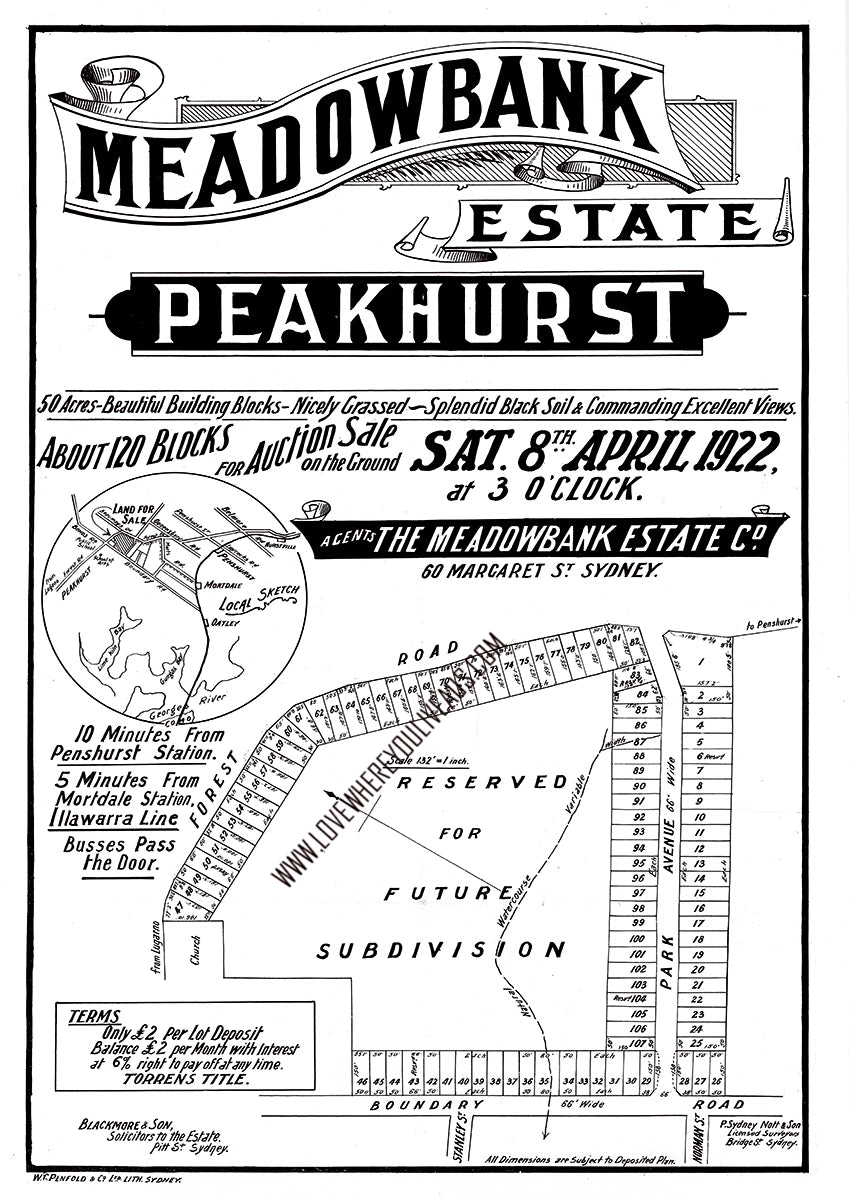 Vintage Real Estate Poster Meadowbank Estate Peakhurst NSW