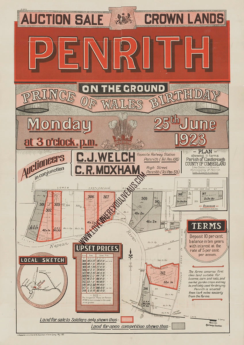 Vintage Real Estate Poster Crown Lands Penrith NSW