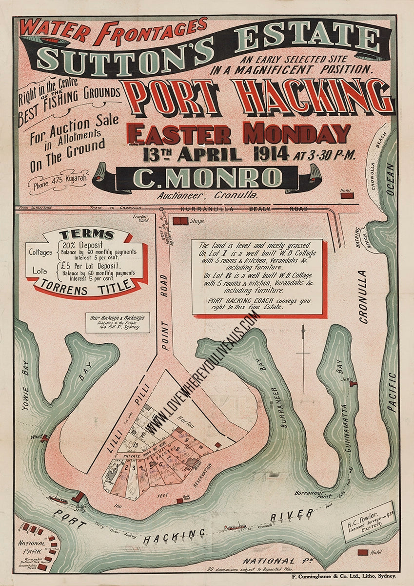 Vintage Real Estate Poster Suttons Estate Port Hacking NSW