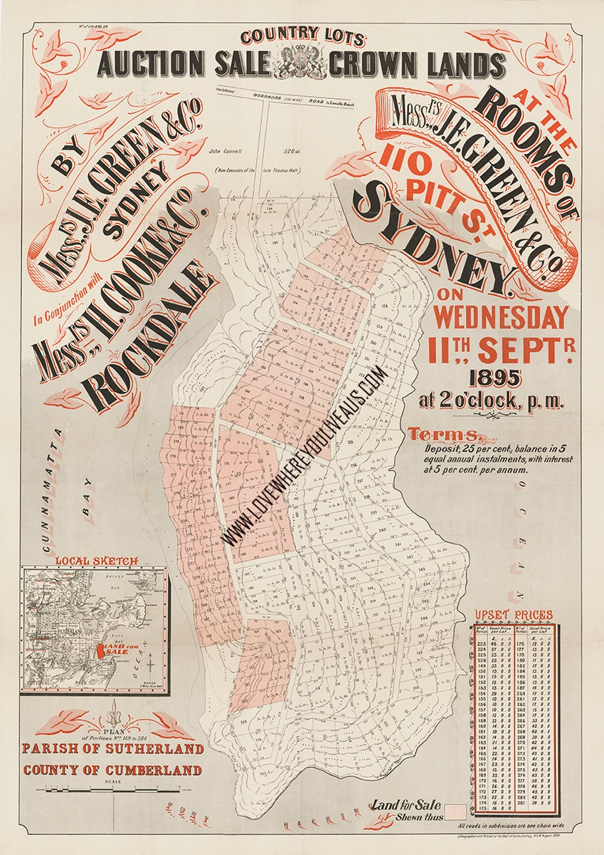 Vintage Real Estate Poster Crown Lands Port Hacking NSW