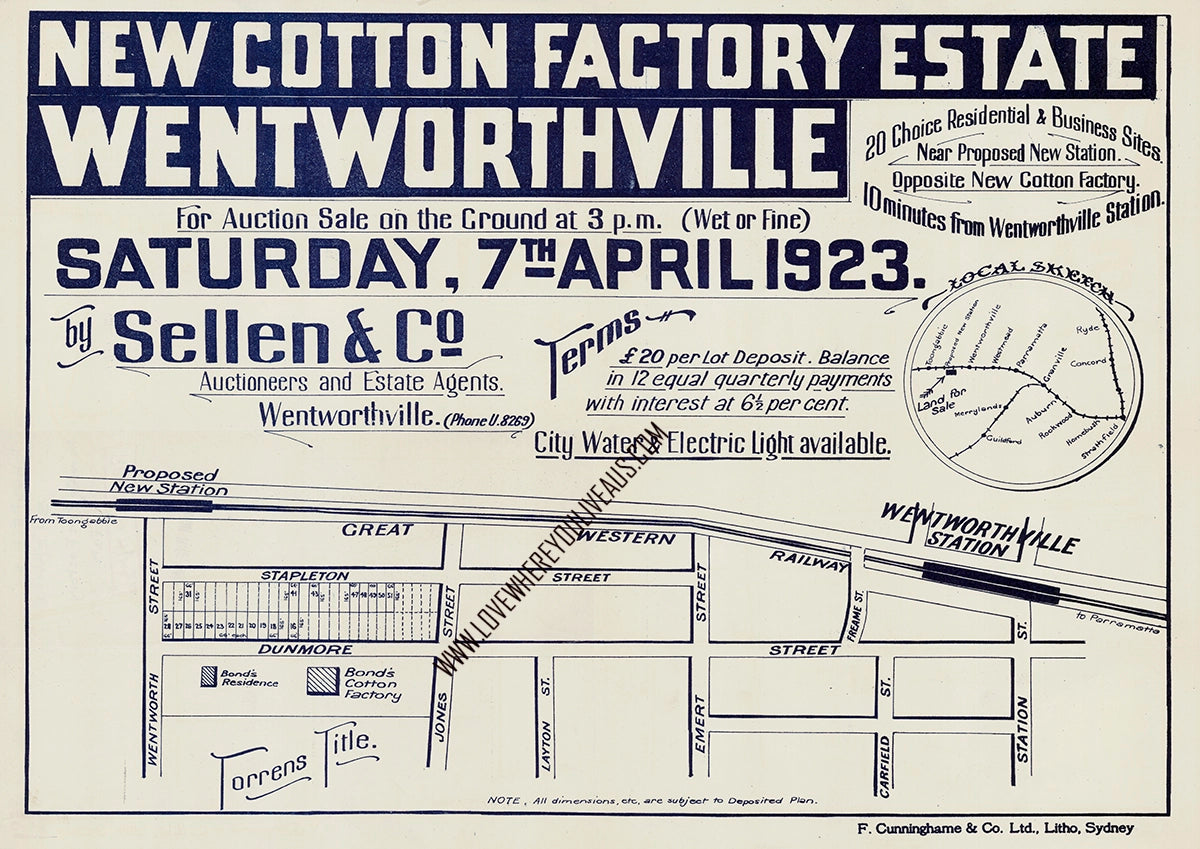 Vintage Real Estate Poster New Cotton Factory Estate Pendle Hill Wentworthville NSW