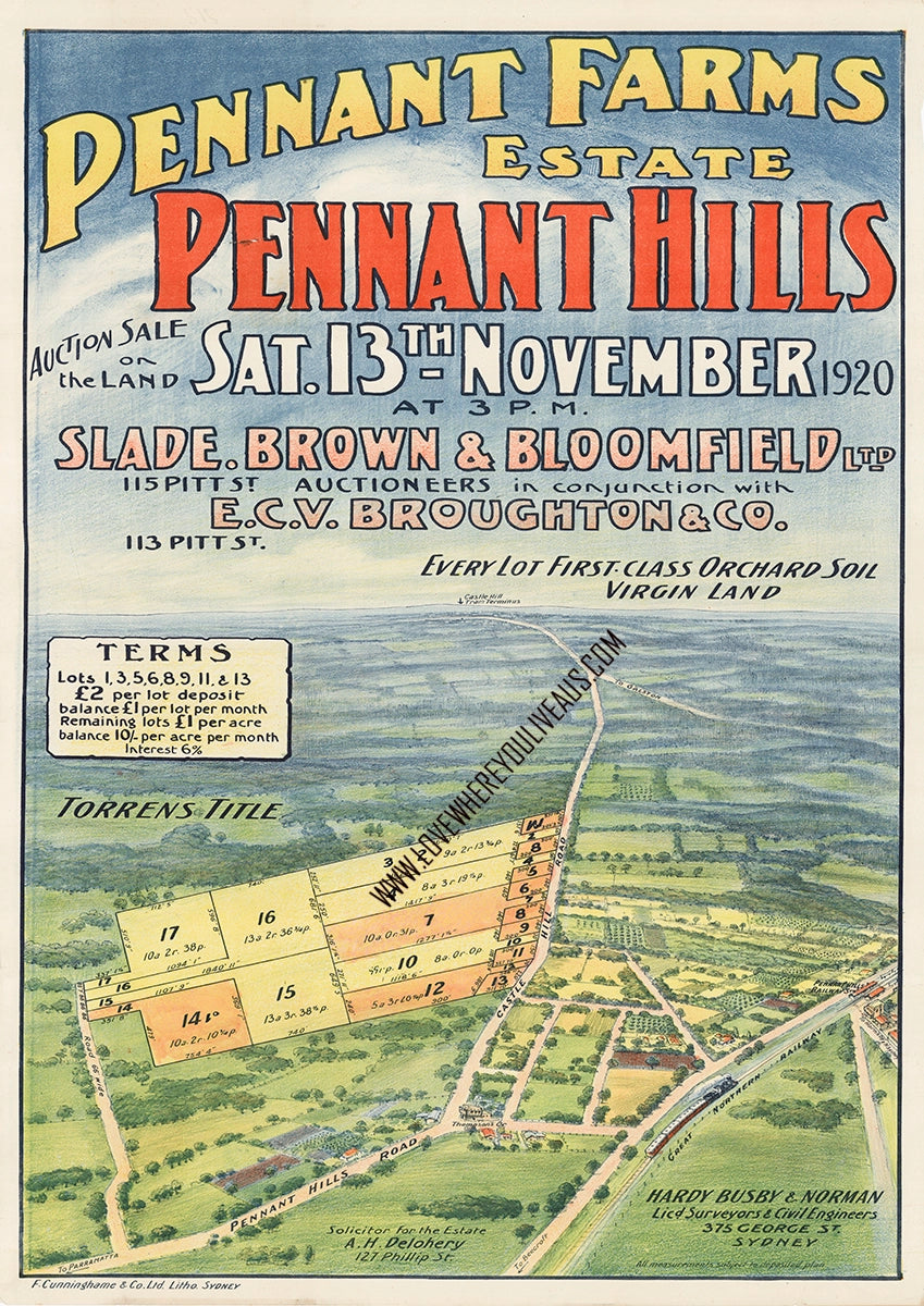 Vintage Real Estate Poster Pennant Farms Estate Pennant Hills NSW