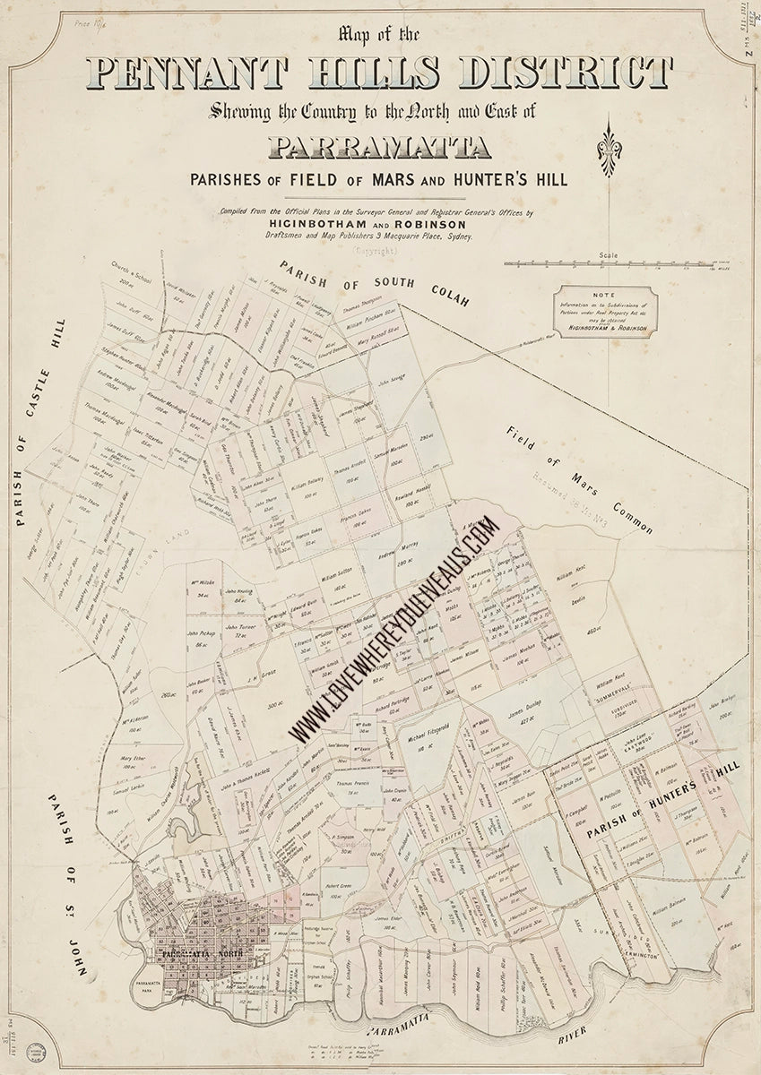 Vintage Real Estate Poster Pennant Hills District from the Surveyor General NSW