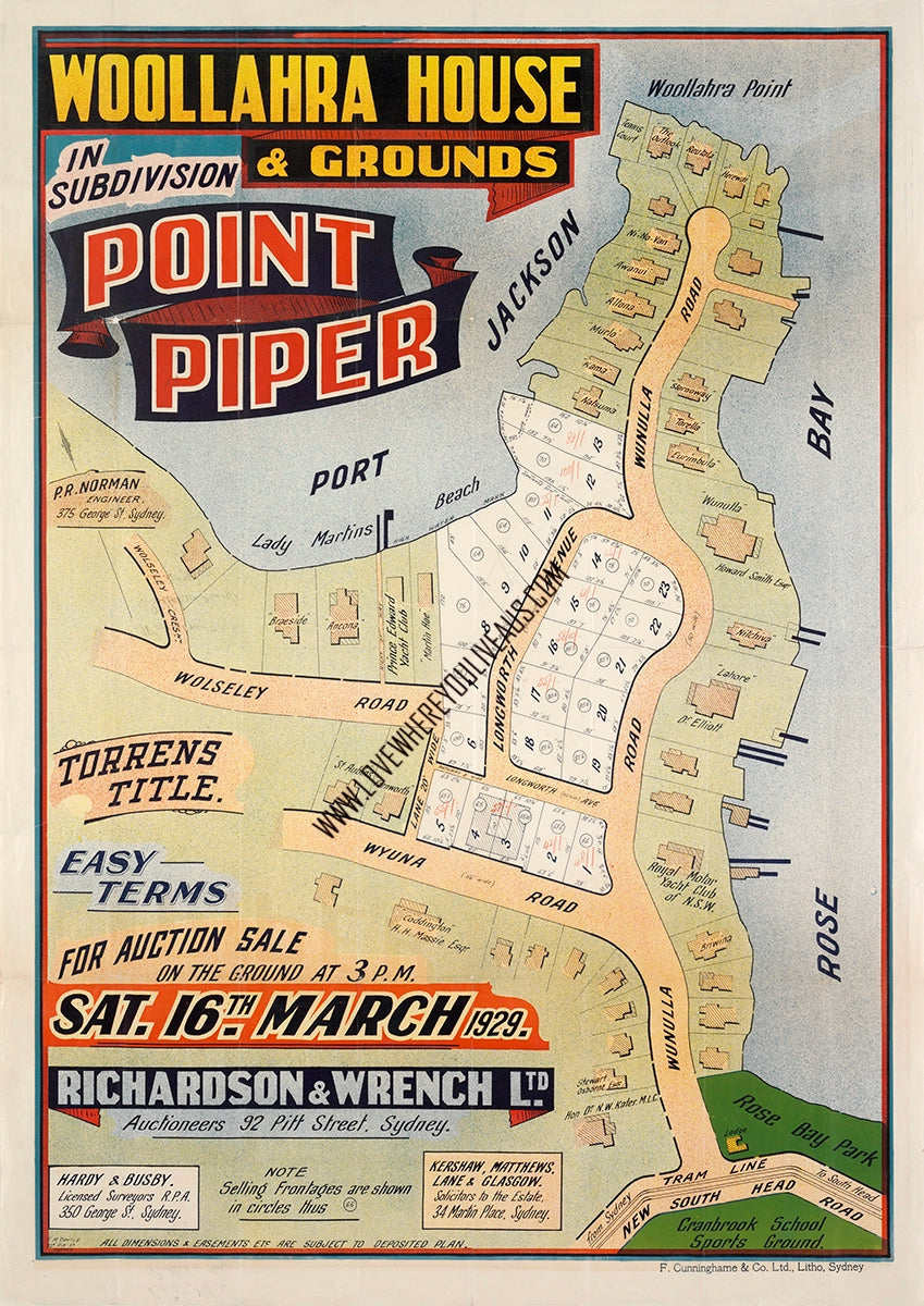 Vintage Real Estate Poster Woolahra House Point Piper NSW