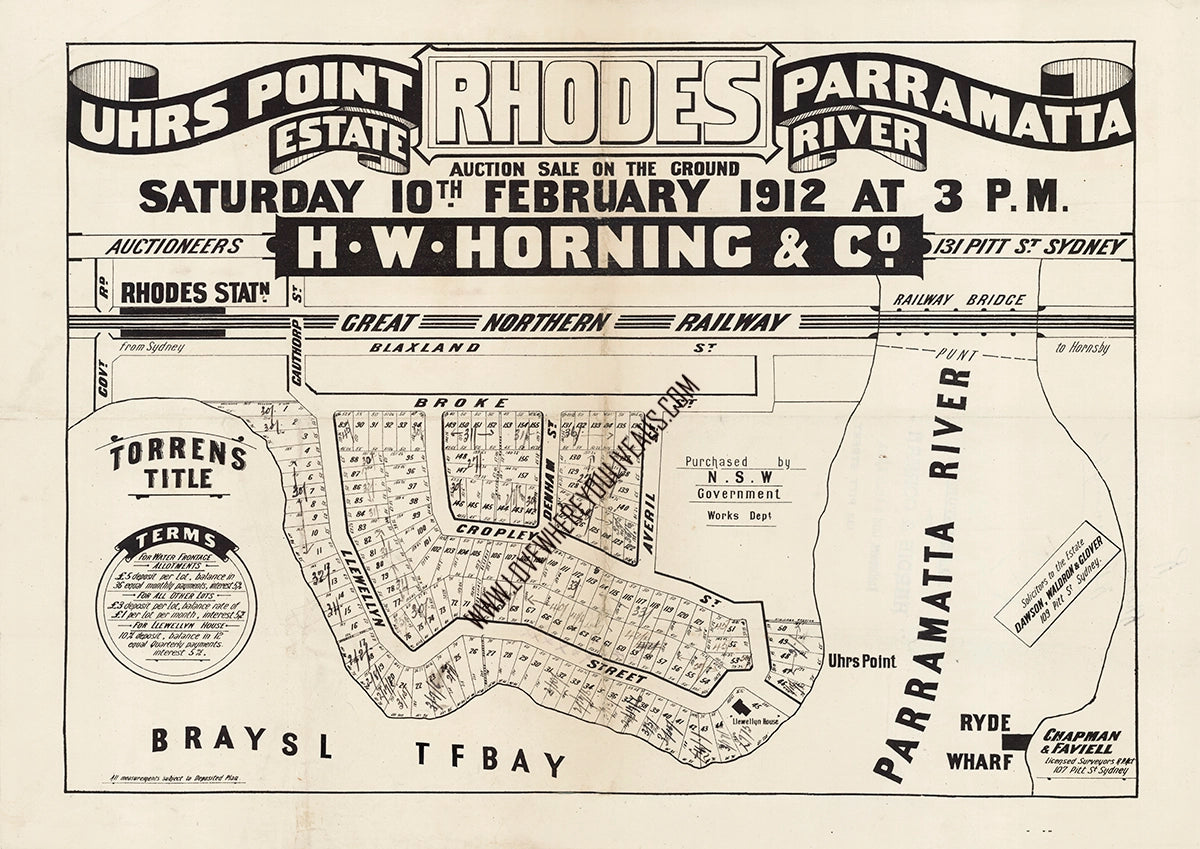 Vintage Real Estate Poster Uhrs Point Estate Rhodes Parramatta River NSW