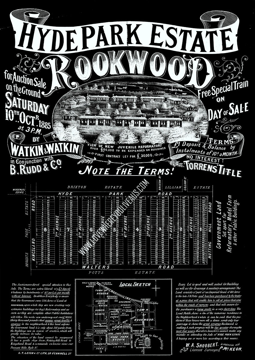 Vintage Real Estate Poster Hyde park Estate Rookwood NSW